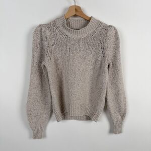 Brochu Walker Sweater Womens XS Linen Cotton Speckled Beige Puff Sleeve Coastal